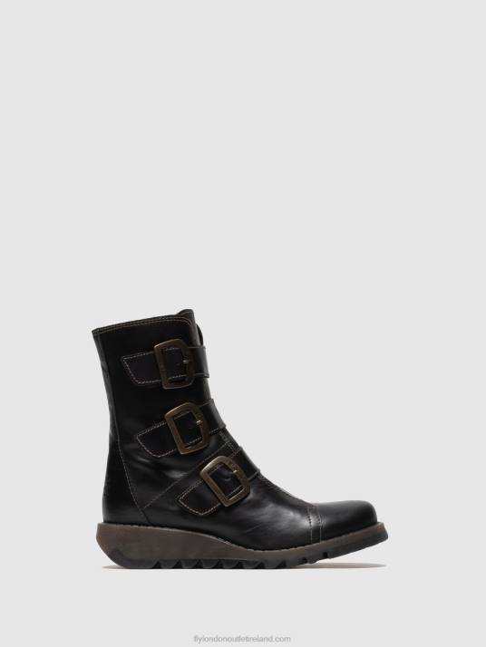 Leather Buckle Ankle Boots Women V00W18 Black Fly London