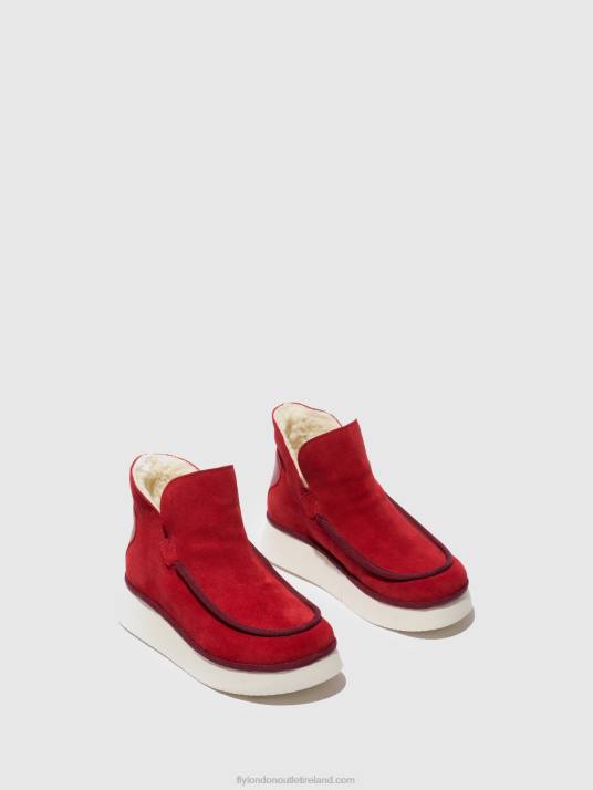 Round Toe Ankle Boots COZE348 Women V00W192 SUEDE/RUG CARMINE RED Fly London