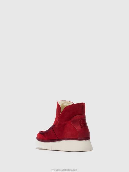 Round Toe Ankle Boots COZE348 Women V00W192 SUEDE/RUG CARMINE RED Fly London