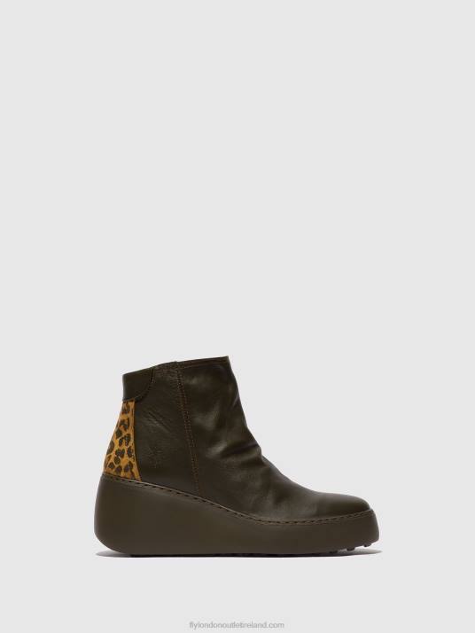 Zip Up Ankle Boots DABE461 Women V00W24 DK.GREEN/TAN Fly London