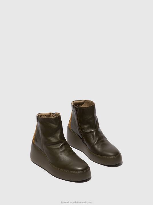 Zip Up Ankle Boots DABE461 Women V00W24 DK.GREEN/TAN Fly London