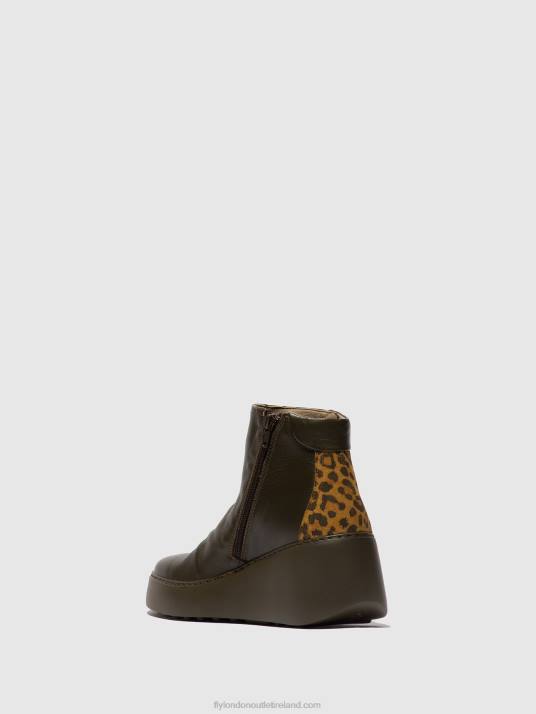 Zip Up Ankle Boots DABE461 Women V00W24 DK.GREEN/TAN Fly London