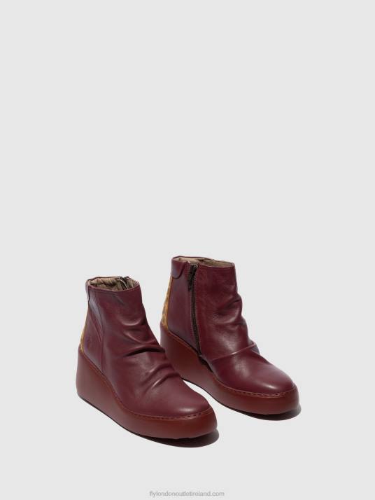 Zip Up Ankle Boots DABE461 Women V00W59 WINE/TAN Fly London