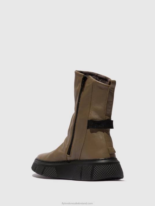 Zip Up Ankle Boots ESEN485 Women V00W60 TAUPE (BLACK SOLE) Fly London