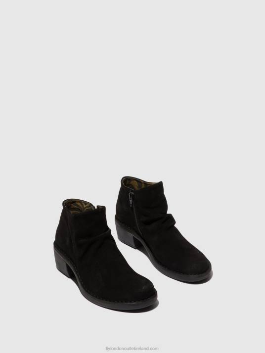 Zip Up Ankle Boots MERK093 Women V00W2 OIL SUEDE BLACK Fly London