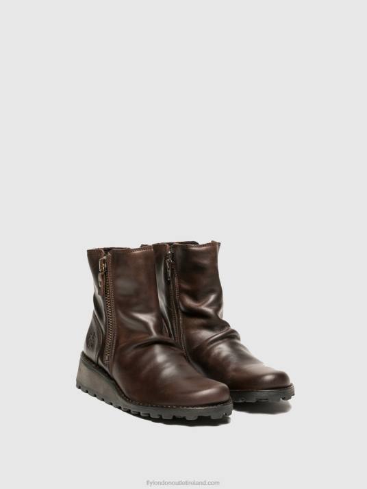 Zip Up Ankle Boots MON944 DK. Women V00W270 BROWN Fly London