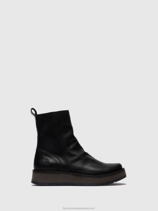 Zip Up Ankle Boots RENO053 Women V00W253 RUG BLACK Fly London