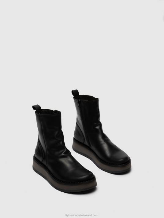 Zip Up Ankle Boots RENO053 Women V00W253 RUG BLACK Fly London