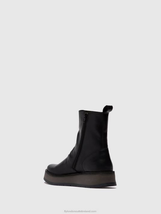 Zip Up Ankle Boots RENO053 Women V00W253 RUG BLACK Fly London