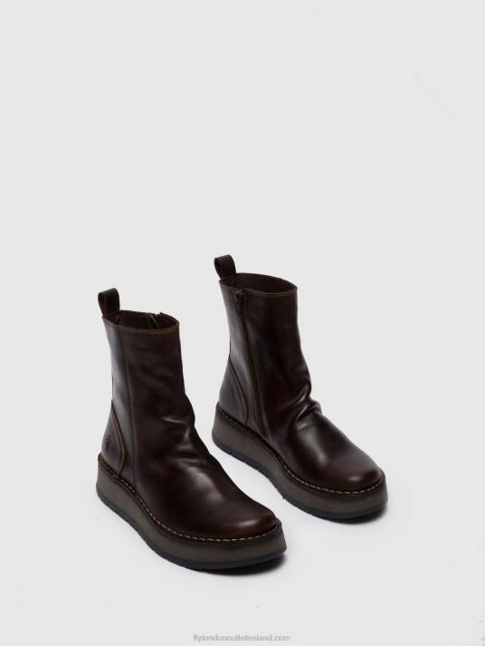 Zip Up Ankle Boots RENO053 Women V00W285 RUG DK. BROWN Fly London