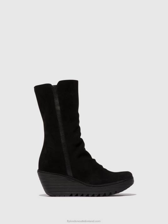 Zip Up Ankle Boots YEMY408 OIL Women V00W3 SUEDE/MOUSSE BLACK Fly London