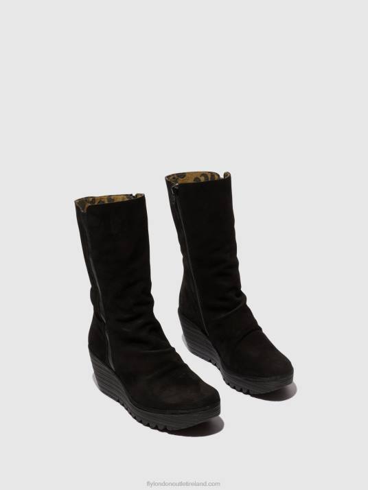 Zip Up Ankle Boots YEMY408 OIL Women V00W3 SUEDE/MOUSSE BLACK Fly London