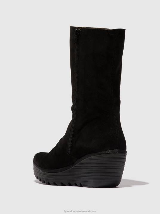 Zip Up Ankle Boots YEMY408 OIL Women V00W3 SUEDE/MOUSSE BLACK Fly London