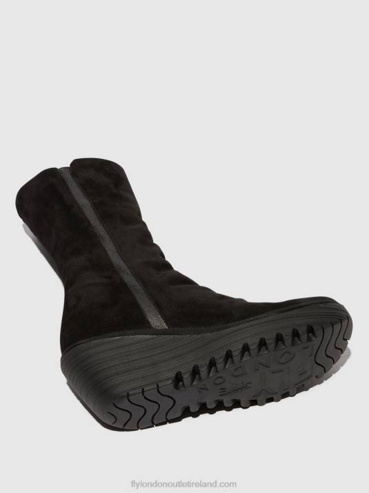 Zip Up Ankle Boots YEMY408 OIL Women V00W3 SUEDE/MOUSSE BLACK Fly London