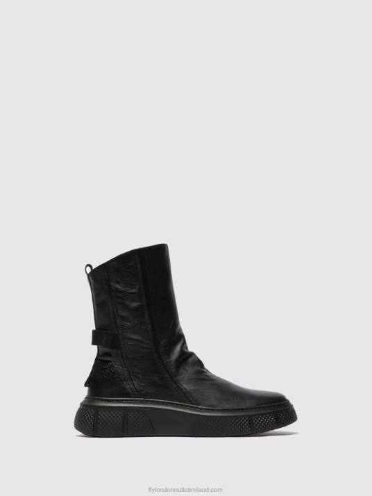 Zip Up Boots ESEN485 Women V00W325 DUBLIN BLACK(BLACK SOLE) Fly London