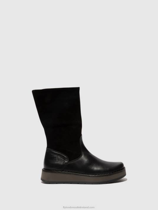 Zip Up Boots RULA083 Women V00W297 BLACK (GREEN) Fly London