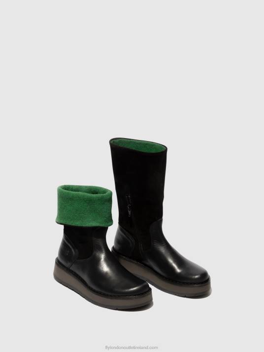 Zip Up Boots RULA083 Women V00W297 BLACK (GREEN) Fly London