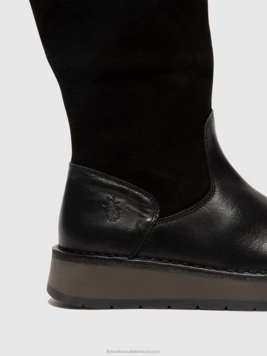 Zip Up Boots RULA083 Women V00W297 BLACK (GREEN) Fly London