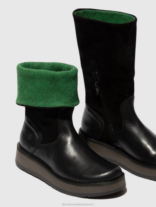 Zip Up Boots RULA083 Women V00W297 BLACK (GREEN) Fly London