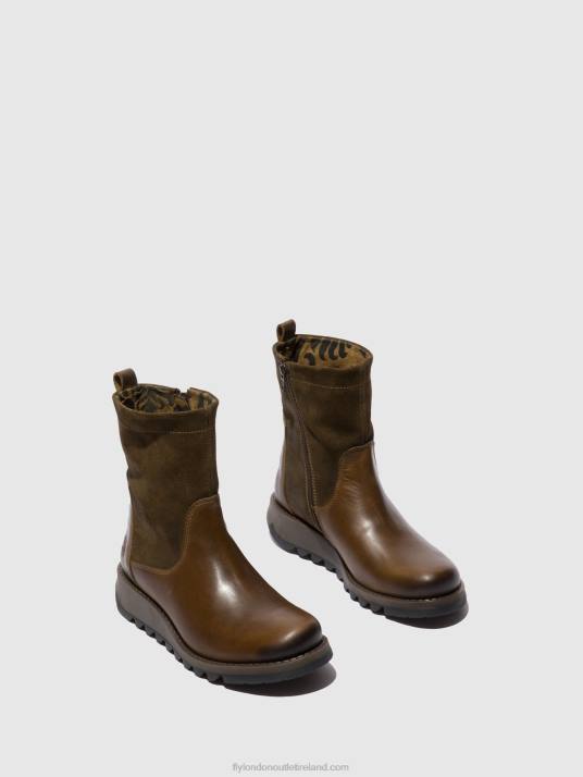 Zip Up Boots SAUK794 Women V00W318 RUG/OILSUEDE OLIVE/SLUDGE Fly London