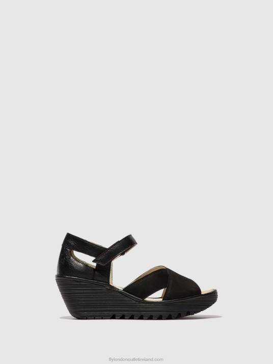 Ankle Strap Sandals YENT365 Women V00W566 BLACK Fly London