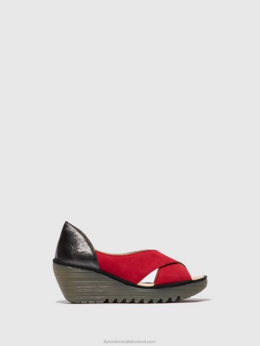 Crossover Sandals YOMA307 Women V00W483 LIPSTICK RED/GRAPHITE Fly London