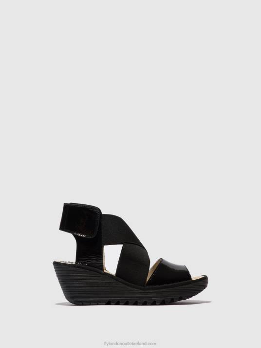 Crossover Sandals YUBA385 Women V00W390 LUXOR BLACK Fly London