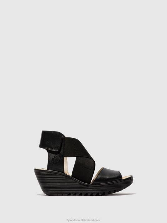 Crossover Sandals YUBA385 Women V00W561 BLACK Fly London