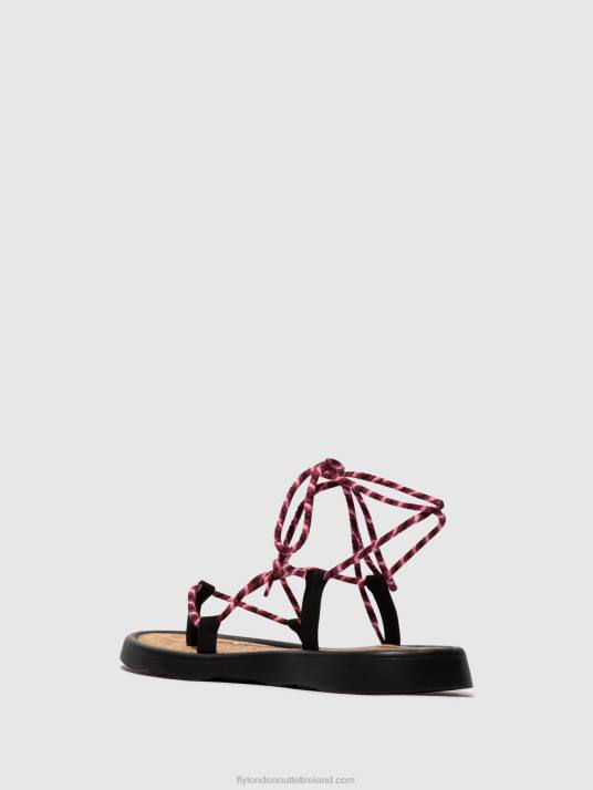 Lace-up Sandals TACE874 Women V00W550 BLACK(PURPLE) Fly London