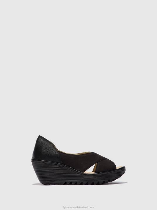 Open Toe Sandals YOMA307 Women V00W597 CUPIDO/MOUSSE BLACK Fly London