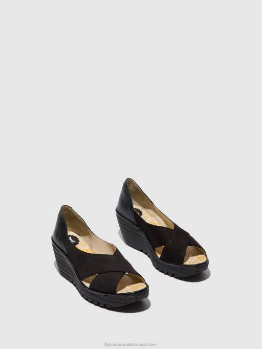 Open Toe Sandals YOMA307 Women V00W597 CUPIDO/MOUSSE BLACK Fly London