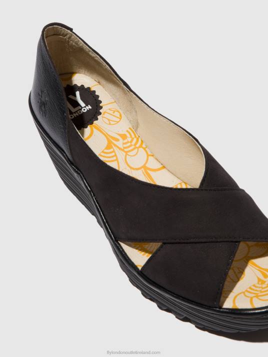 Open Toe Sandals YOMA307 Women V00W597 CUPIDO/MOUSSE BLACK Fly London