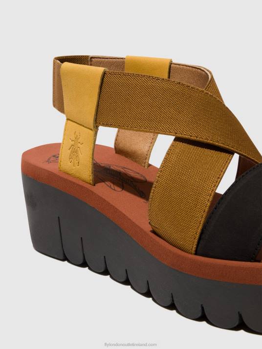 Sling-Back Sandals YABI922 Women V00W446 BUMBLEBEE/CAMEL/BLACK Fly London