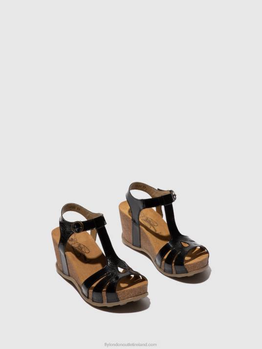 T-Strap Sandals GUMY777 Women V00W610 LUXOR BLACK Fly London