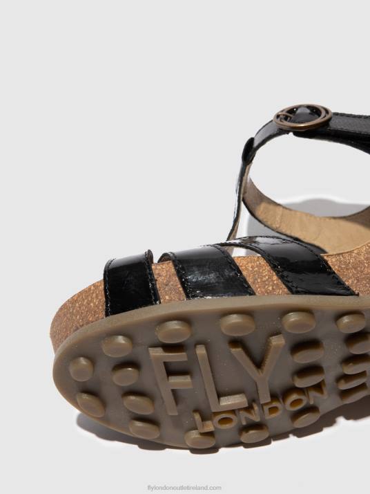 T-Strap Sandals GUMY777 Women V00W610 LUXOR BLACK Fly London