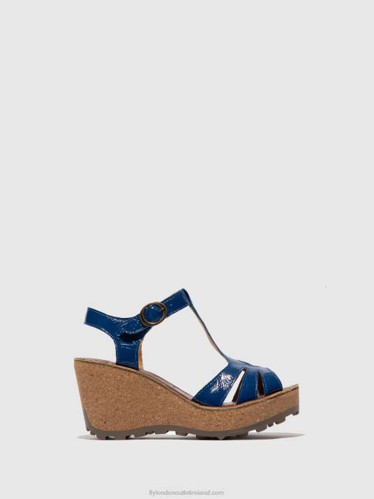 T-Strap Sandals Women V00W522 GOLD BLUE Fly London