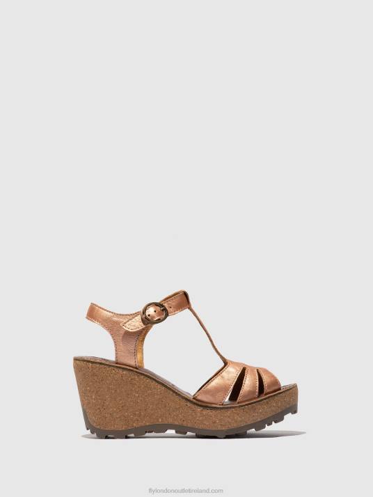 T-Strap Sandals Women V00W523 GOLD BLUSH GOLD Fly London